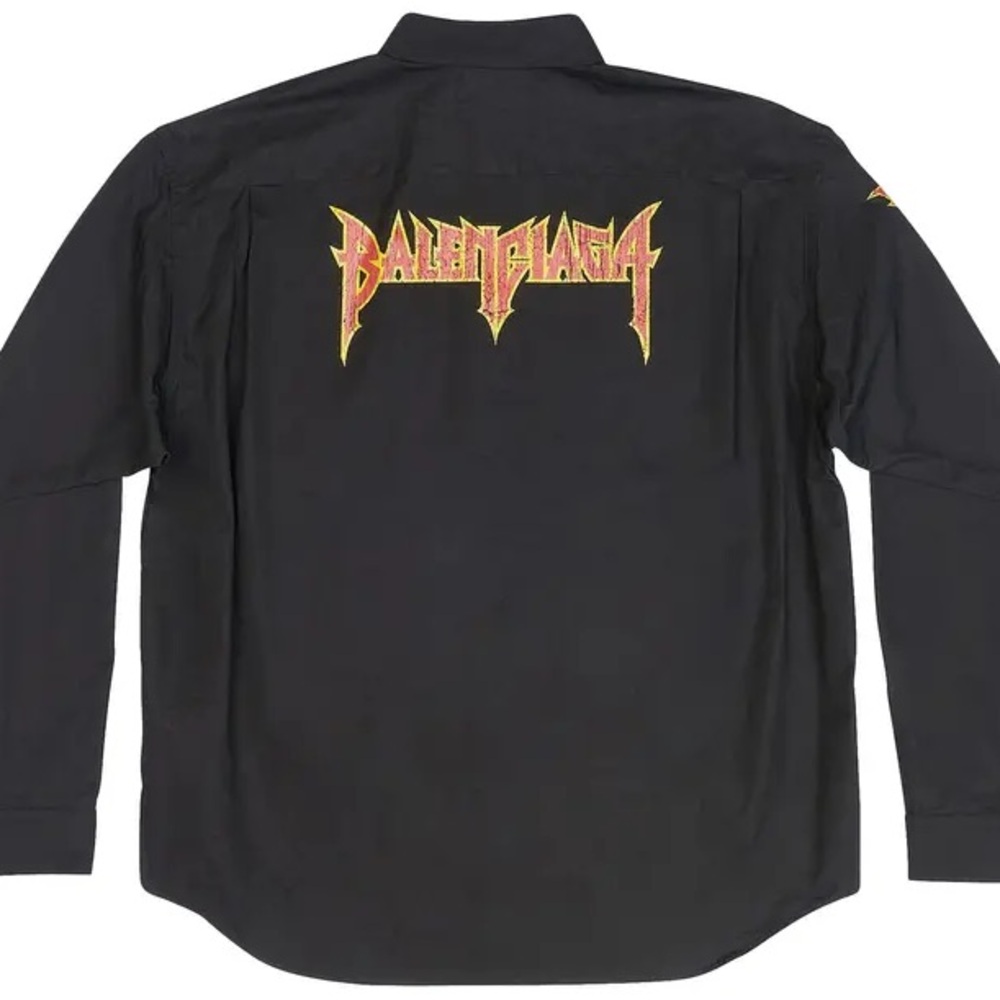 Balenciaga Black Metal Shirt with Yellow-Red Back Logo